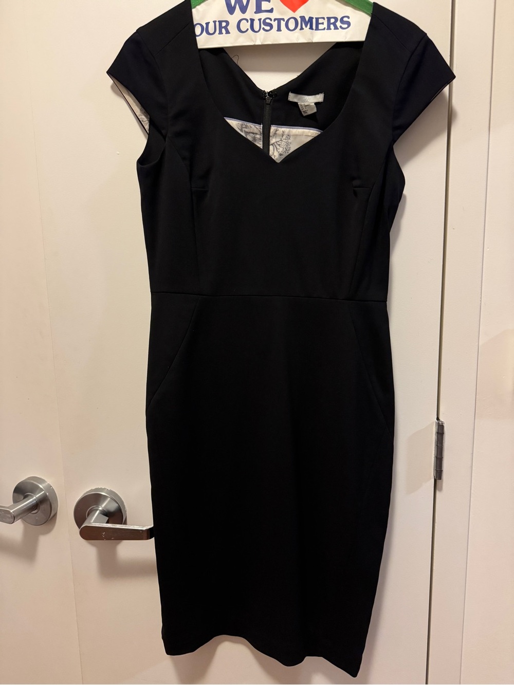 H&M Black Cap-Sleeve V-Detail Sheath Dress